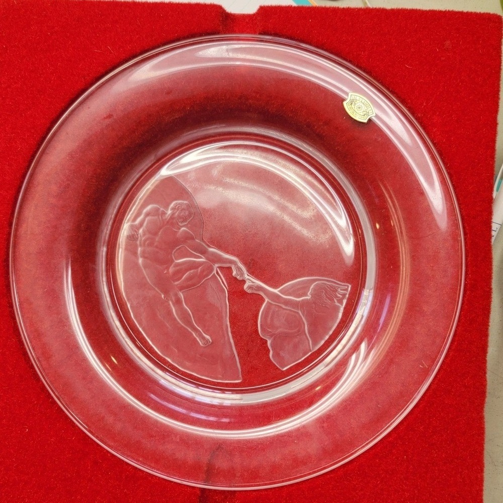 Danbury Mint Michelangelo Creation of Adam Crystal Plate Val St Lambert COA